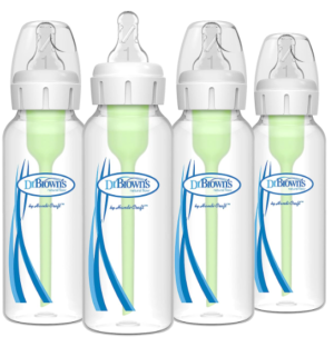Dr. Brown’s Natural Flow® Anti-Colic Options+™ Narrow Baby Bottles 8 oz/250 mL, with Level 1 Slow Flow Nipple, 4 Pack, 0m+